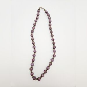 Vintage 60s Pottery Beads Purple Hand Painted Necklace